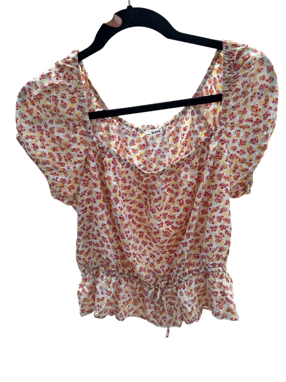 Reformation Ivory Floral Puff Sleeve Peplum Blouse New Size Large.